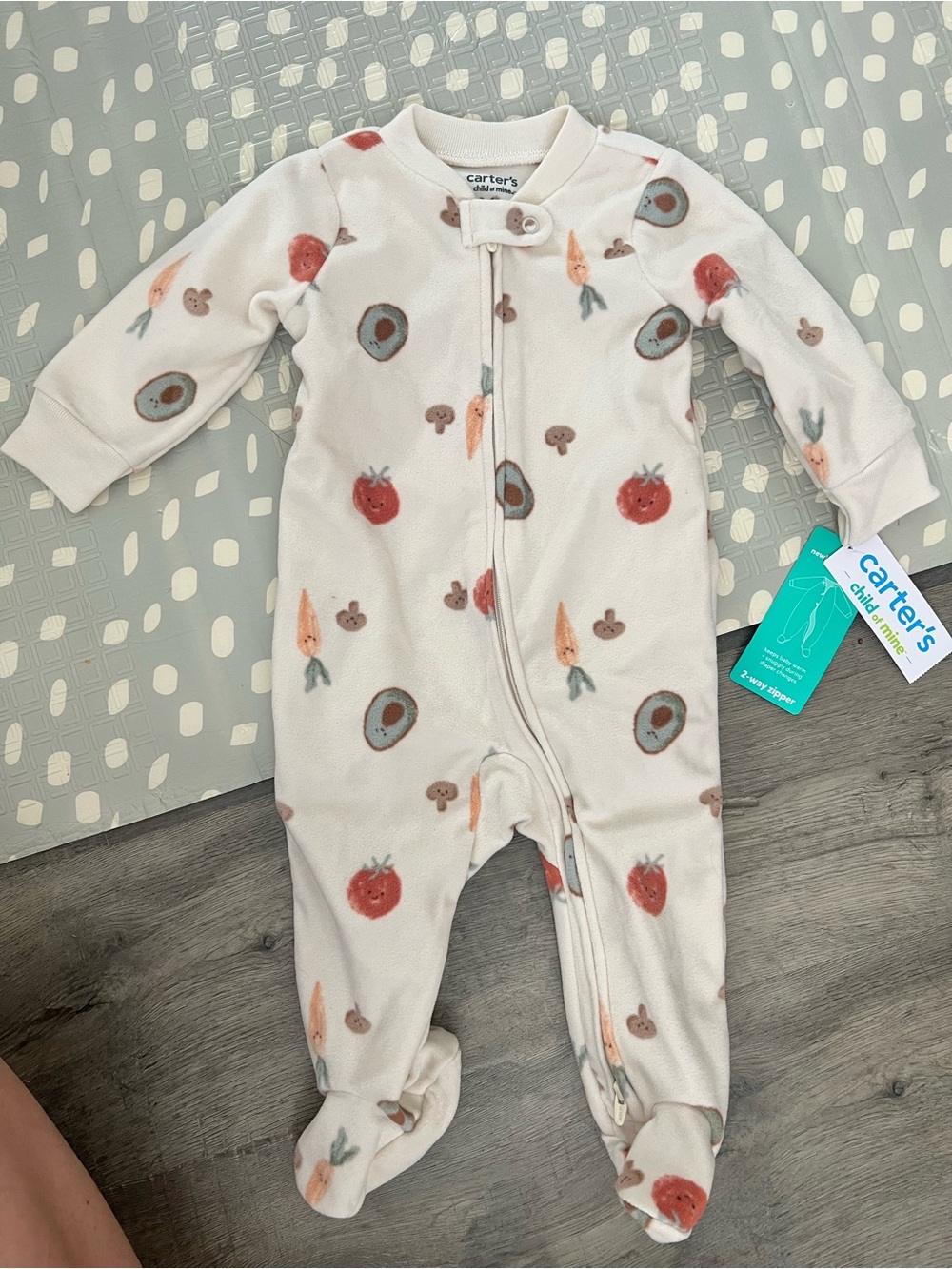 Carter's Cream Fleece Footed One-Piece with Fruit & Veggie Print